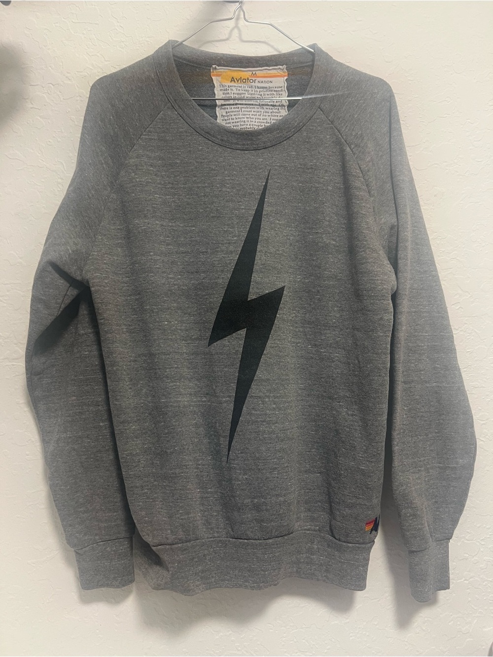 Aviator Nation Gray Lightning Bolt Crewneck Sweatshirt, Size M - Picture 4 of 8